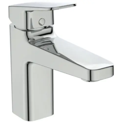 Chromfarbene Waschtischarmatur von Ideal Standard mit flachem Hebel und eckigem Design. Geeignet für moderne Badezimmer.